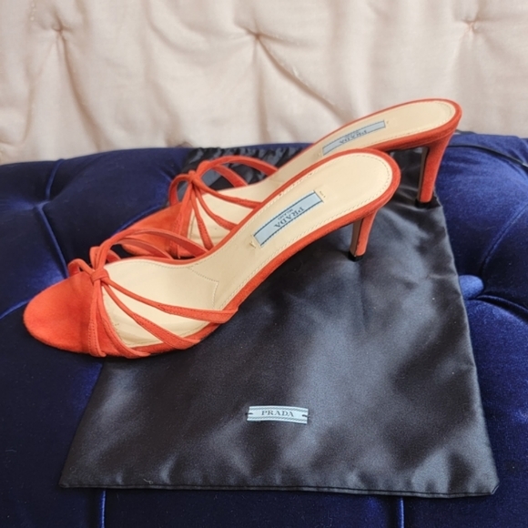 PRADA Strappy Red Suede Slide Sandals - Picture 3 of 13